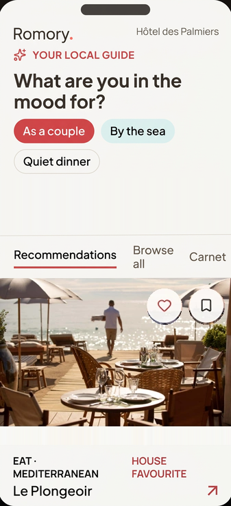 Romory guest recommendations on a phone